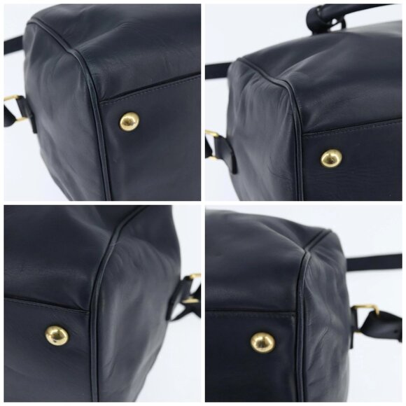 SAINT LAURENT Mini Boston Bag Leather 2way Navy Gold Auth bs30084 - Picture 14 of 16